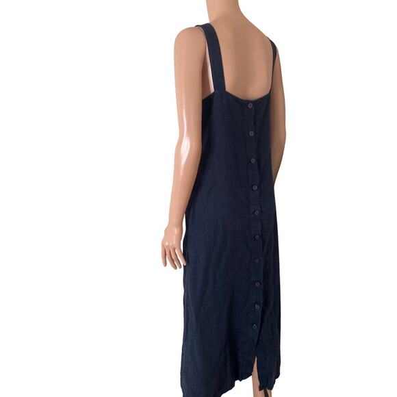 Spencer Tylar midi dress navy blue 100% Linen button up pockets SZ SM -flawed - Picture 5 of 11